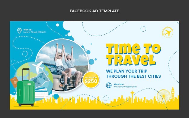 Flat style travel facebook template