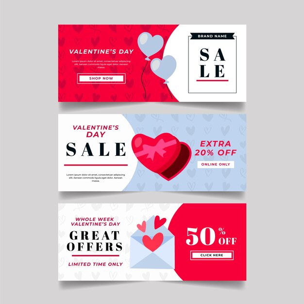 Flat style valentine's day sale banners