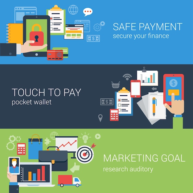 Flat style web banner modern online business payment security icon set