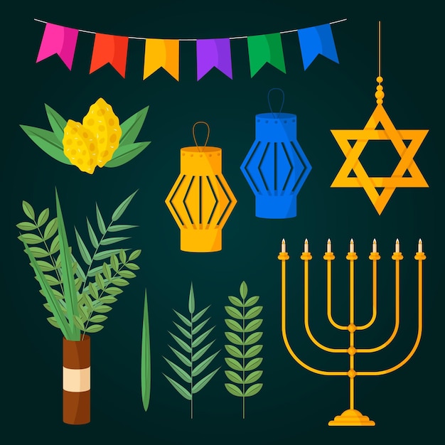 Free Vector flat sukkot elements collection