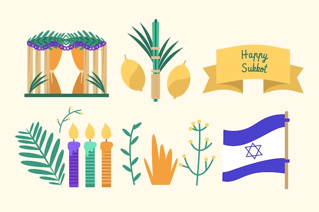 Free vector flat sukkot elements collection