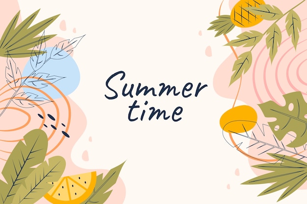 Flat summer background with leaves