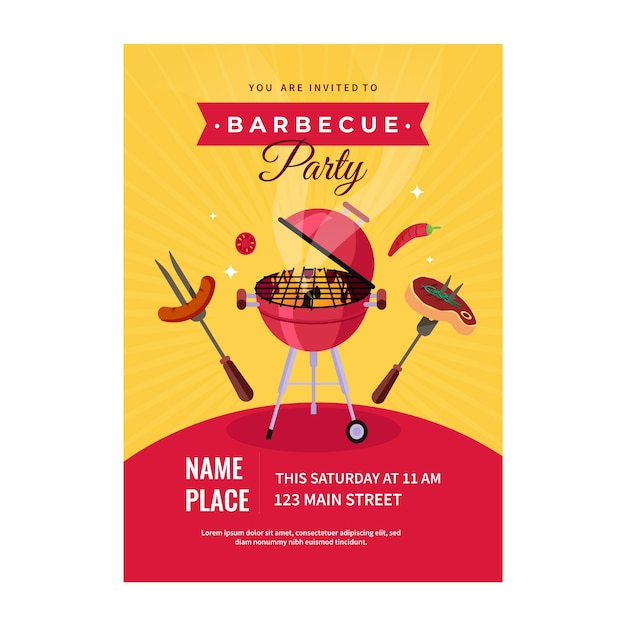 Free Vector flat summer barbecue invitation template