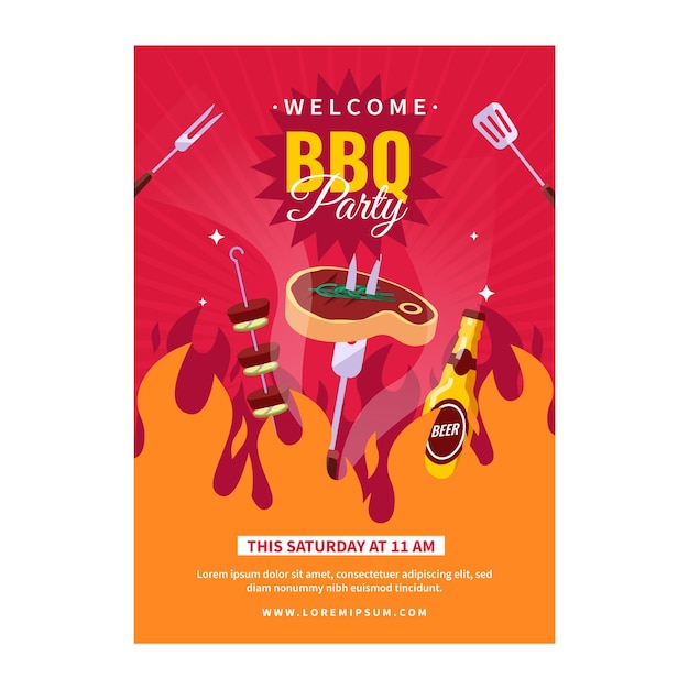 Free Vector flat summer barbecue vertical poster template