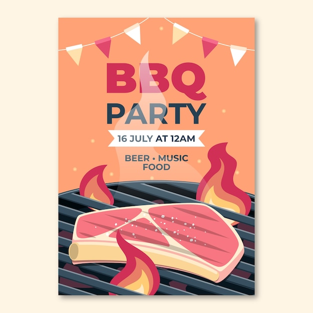 Flat summer barbecue vertical poster template