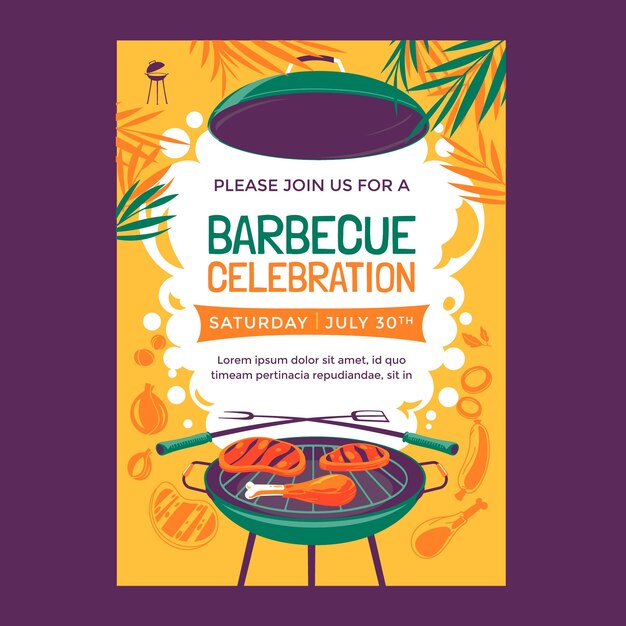 Flat summer bbq invitation template with grill