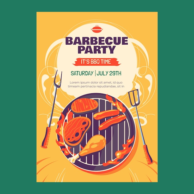 Free Vector flat summer bbq poster template with grill