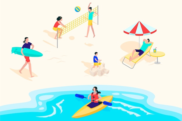 Free vector flat summer beach scenes illustration