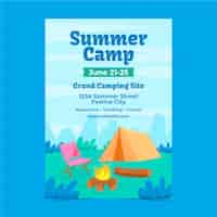 Free vector flat summer camp poster template for summer season