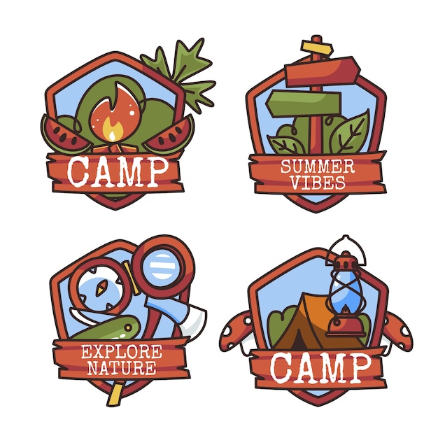 Flat summer camping labels collection