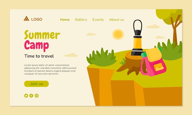 Flat summer camping landing page template