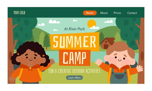 Flat summer camping landing page template