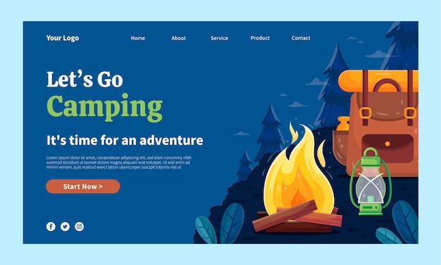 Free Vector flat summer camping landing page template