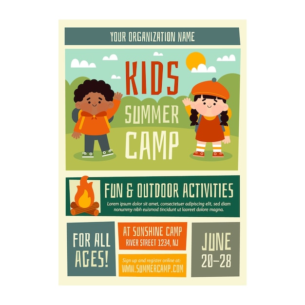 Flat summer camping poster template