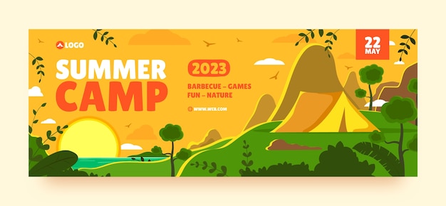 Flat summer camping social media cover template