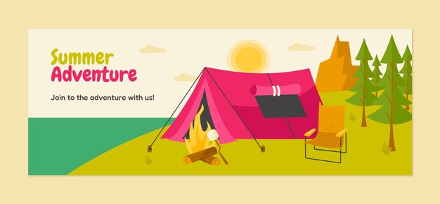 Flat summer camping social media cover template