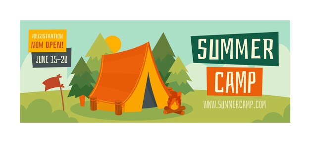 Flat summer camping social media cover template