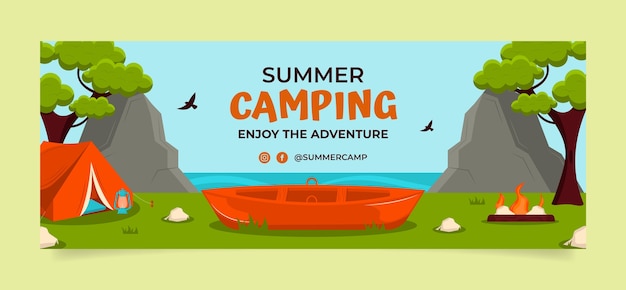 Flat summer camping social media cover template