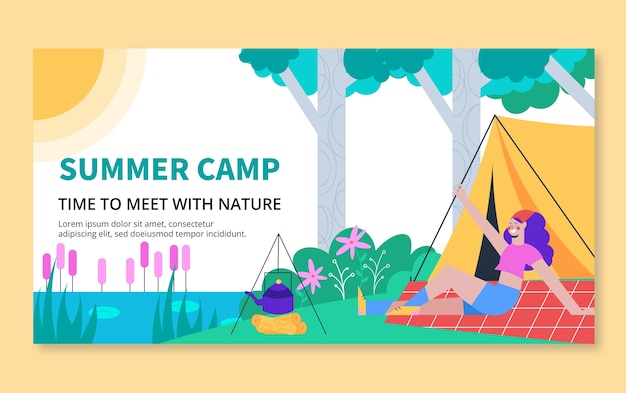 Flat summer camping social media post template