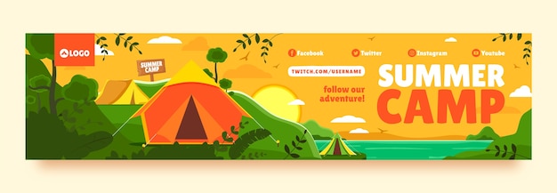 Flat summer camping twitch banner template