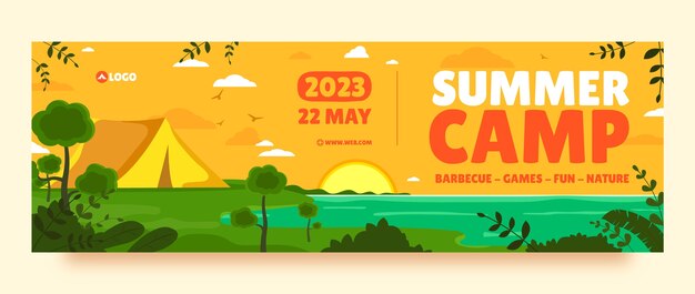 Flat summer camping twitter header template