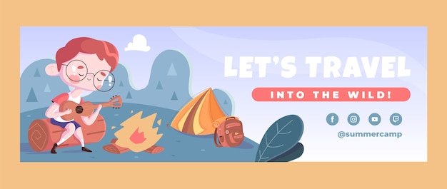 Flat summer camping twitter header template