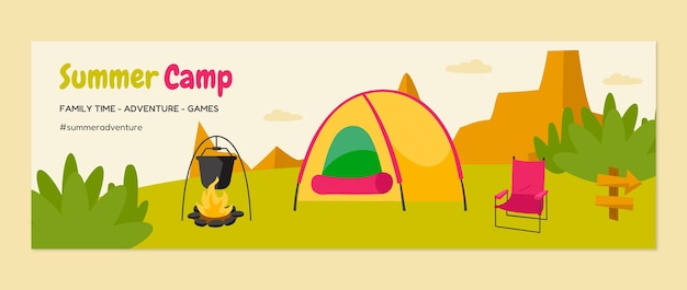 Flat summer camping twitter header template