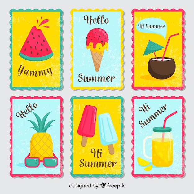 Free Vector flat summer card collection