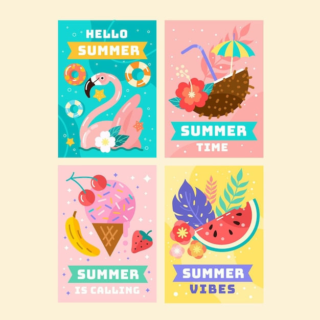 Free vector flat summer cards collection