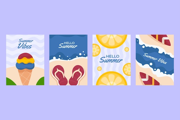 Free Vector flat summer cards collection