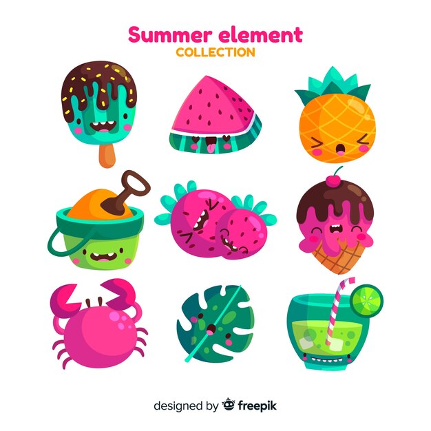 Free Vector flat summer element collection