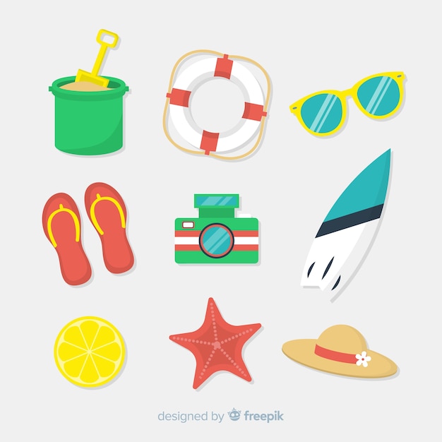 Free Vector flat summer element collection