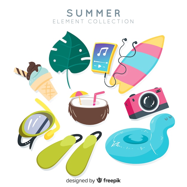 Free Vector flat summer element collection