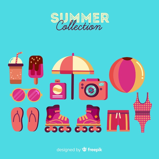 Free Vector flat summer element collection