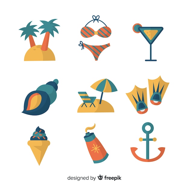 Free Vector flat summer element collection