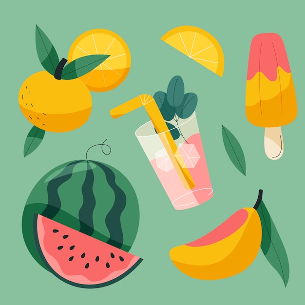 Free Vector flat summer elements collection