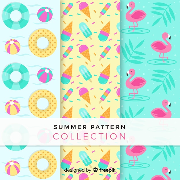 Flat summer elements pattern collection