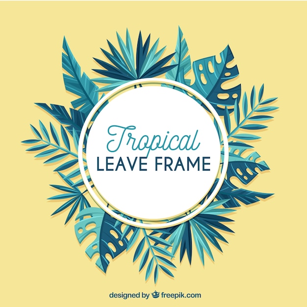 Flat summer frame with tropical leaves