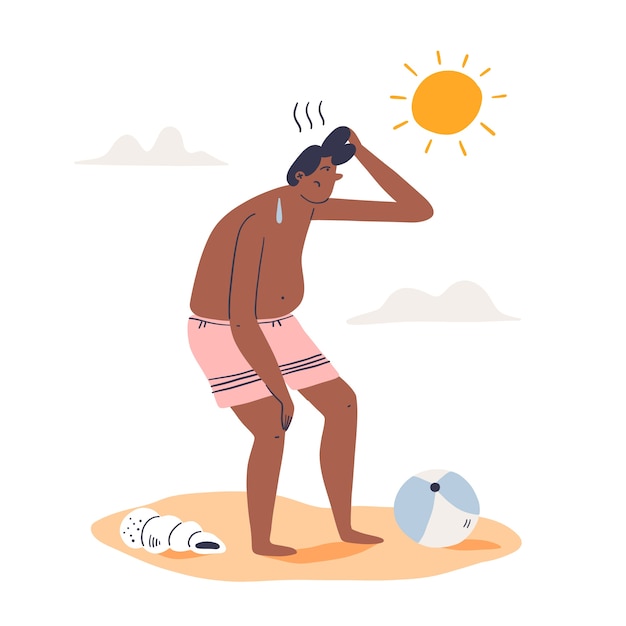 Free Vector flat summer heat illustration with man under the sun