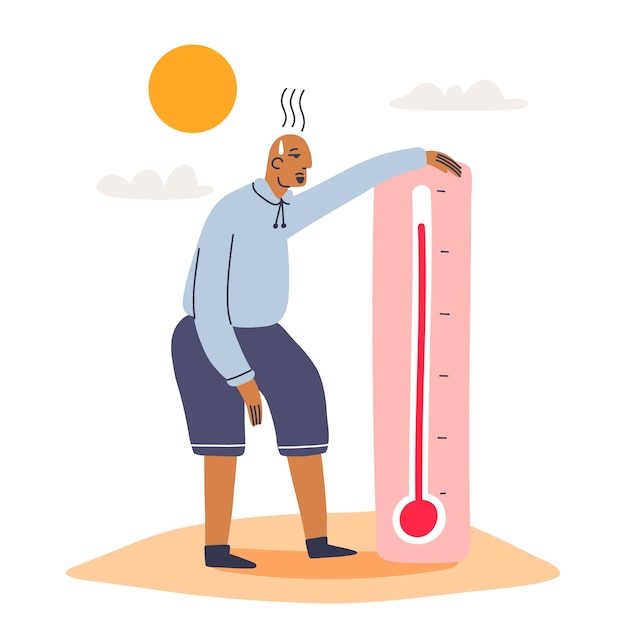 Free Vector flat summer heat illustration with man and thermometer