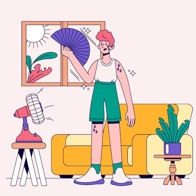 Free Vector flat summer heat illustration with person in front of fan