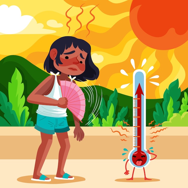 Free Vector flat summer heat illustration with woman sweating under the sun