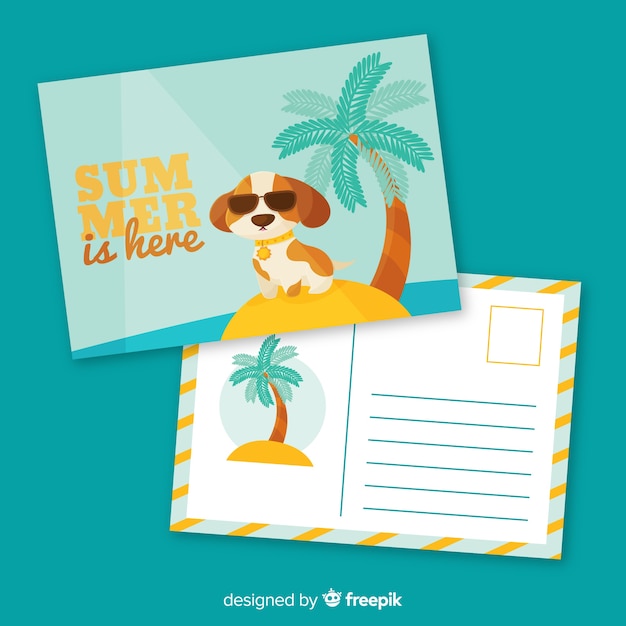 Flat summer holiday postcard template