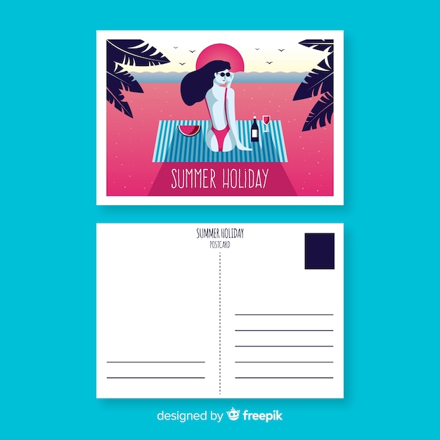 Free Vector flat summer holiday postcard