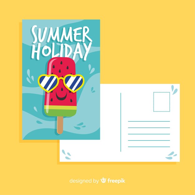 Flat summer holiday postcard