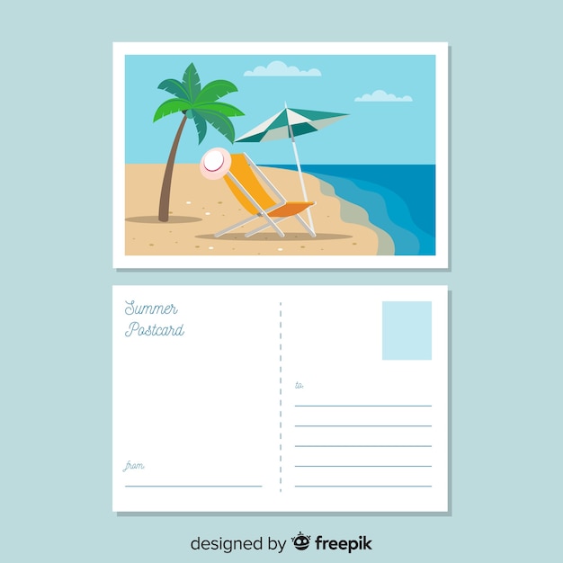 Flat summer holiday postcard