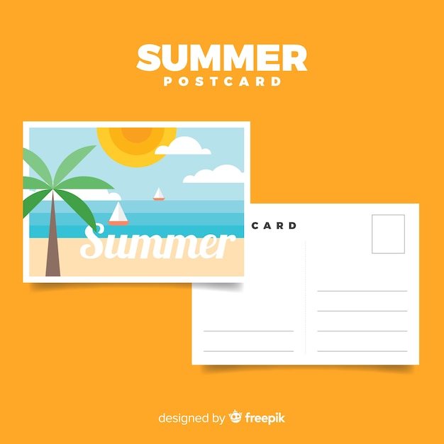 Flat summer holiday postcard