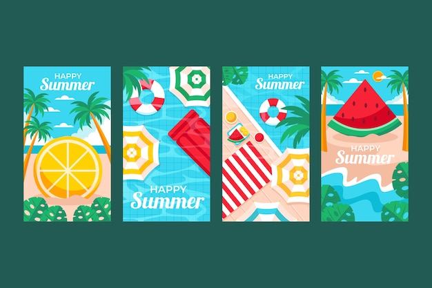 Free Vector flat summer instagram stories collection