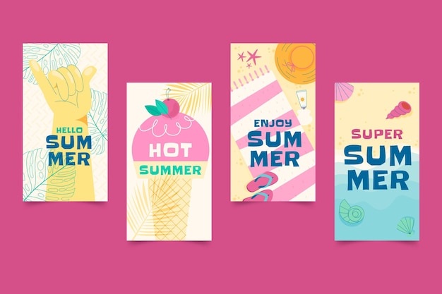 Free Vector flat summer instagram stories collection