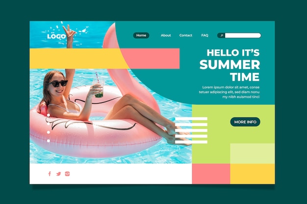 Flat summer landing page template with photo